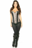 Daisy Corsets Top Drawer Gunmetal Brocade & Faux Leather Steel Boned Corset - Flyclothing LLC