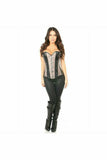 Daisy Corsets Top Drawer Gunmetal Brocade & Faux Leather Steel Boned Corset - Flyclothing LLC