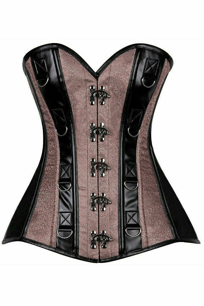 Daisy Corsets Top Drawer Gunmetal Brocade & Faux Leather Steel Boned Corset