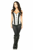 Daisy Corsets Top Drawer White Brocade & Faux Leather Steel Boned Corset - Flyclothing LLC