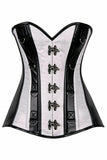 Daisy Corsets Top Drawer White Brocade & Faux Leather Steel Boned Corset - Flyclothing LLC