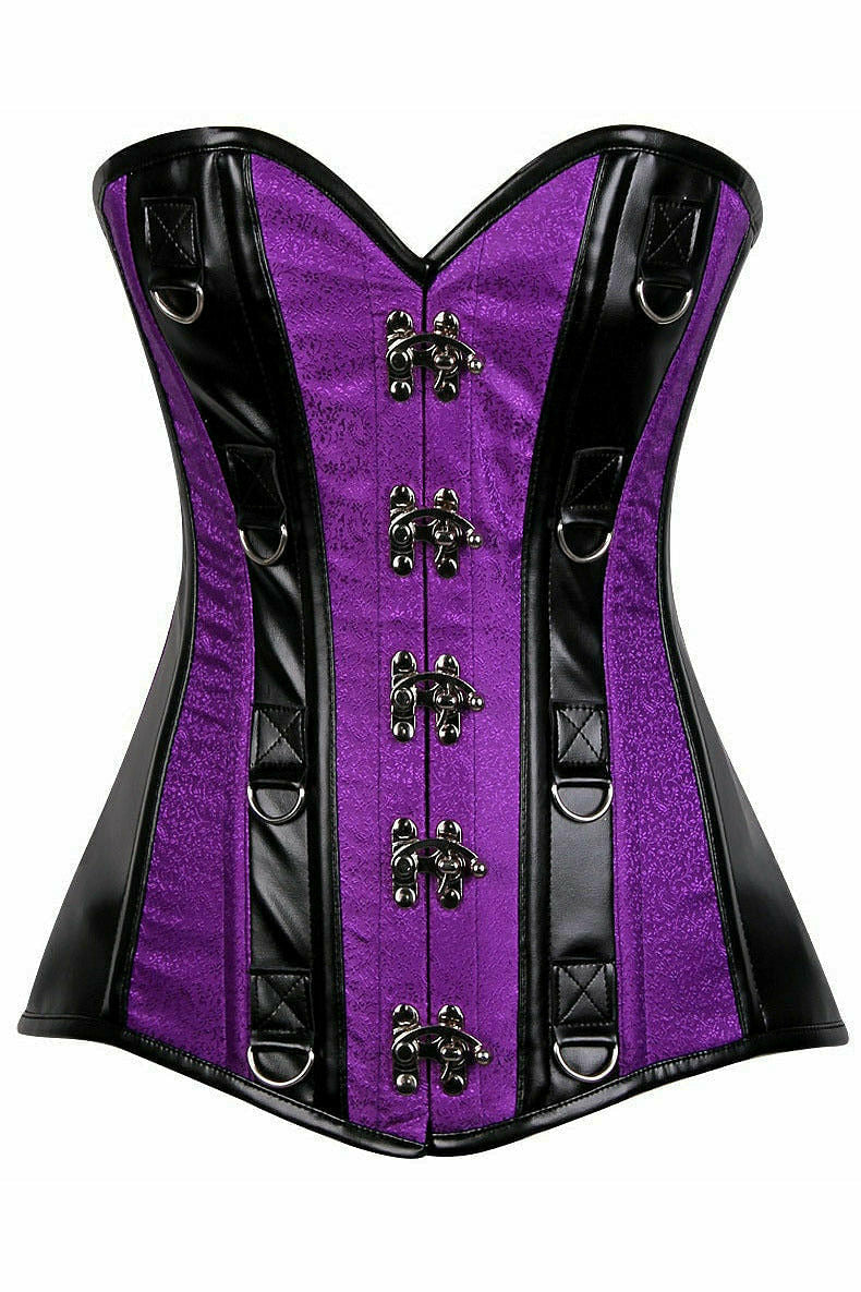 Daisy Corsets Top Drawer Purple Brocade & Faux Leather Steel Boned Corset