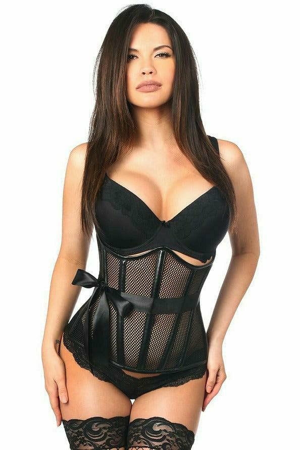 Daisy Corsets Top Drawer Fishnet & Faux Leather Steel Boned Underbust Corset