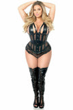 Daisy Corsets Top Drawer Faux Leather & Fishnet Steel Boned Halter Top Corset - Flyclothing LLC