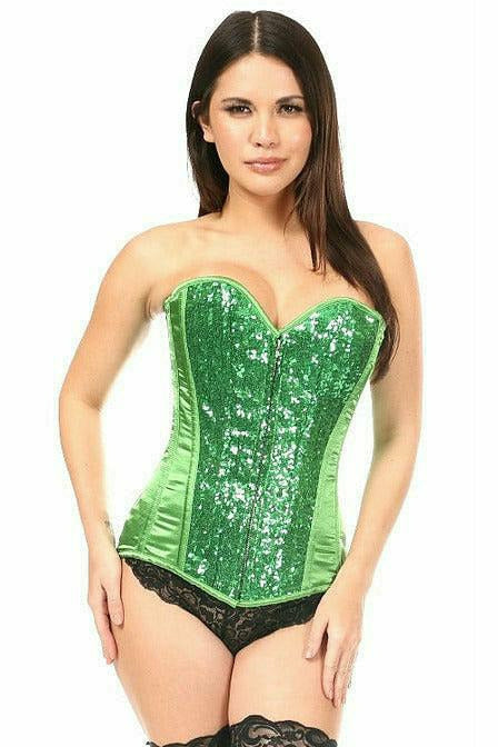 Daisy Corsets Top Drawer Green Sequin Steel Boned Corset - Flyclothing LLC