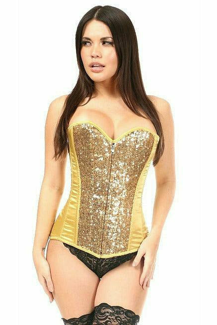 Daisy Corsets Top Drawer Gold Sequin Steel Boned Corset