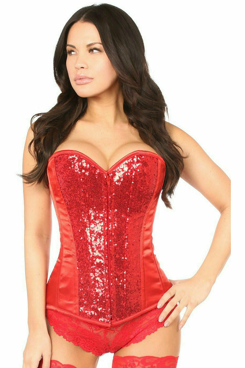 Daisy Corsets Top Drawer Red Sequin Steel Boned Corset - Flyclothing LLC