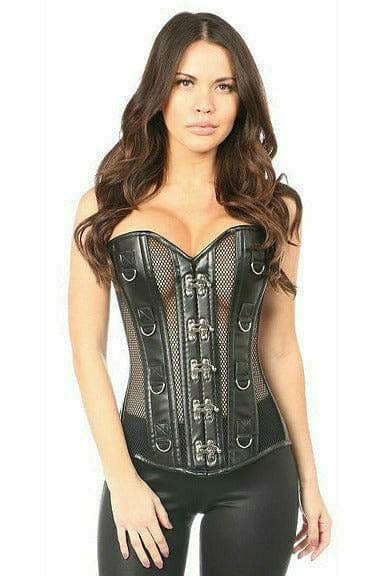 Daisy Corsets Top Drawer Faux Leather & Fishnet Steel Boned Corset - Daisy Corsets