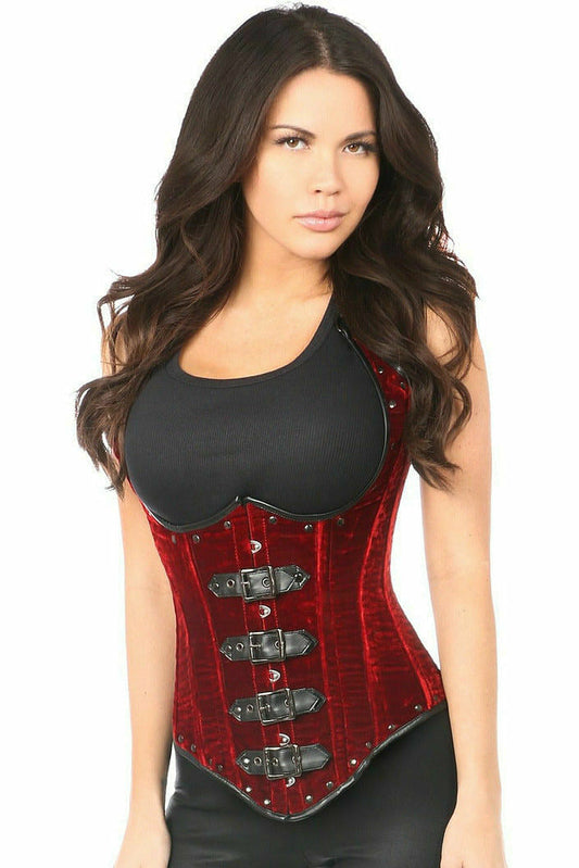 Daisy Corsets Top Drawer Steel Boned Red Velvet Underbust Corset w/Buckling