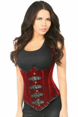 Daisy Corsets Top Drawer Steel Boned Red Velvet Underbust Corset w/Buckling