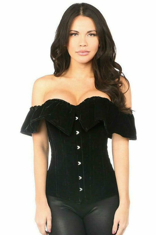 Daisy Corsets Top Drawer Black Velvet Off-The-Shoulder Steel Boned Corset