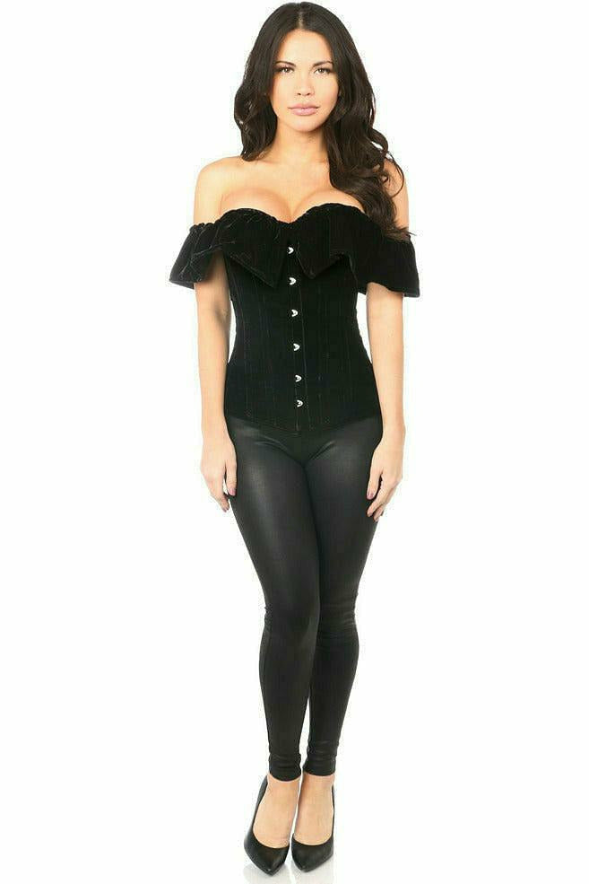 Daisy Corsets Top Drawer Black Velvet Off-The-Shoulder Steel Boned Corset - Flyclothing LLC