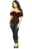 Daisy Corsets Top Drawer Dark Red Velvet Off-The-Shoulder Steel Boned Corset - Flyclothing LLC