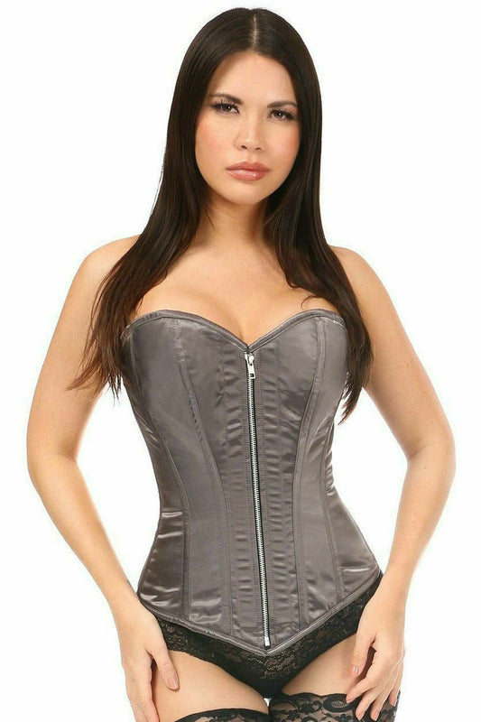 Daisy Corsets Top Drawer Gunmetal Satin Steel Boned Corset