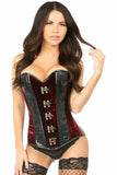 Daisy Corsets Top Drawer Red Velvet & Faux Leather Steel Boned Corset