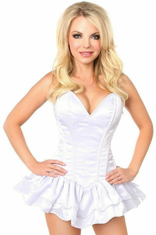 Daisy Corsets Top Drawer White Satin Steel Boned Corset Dress