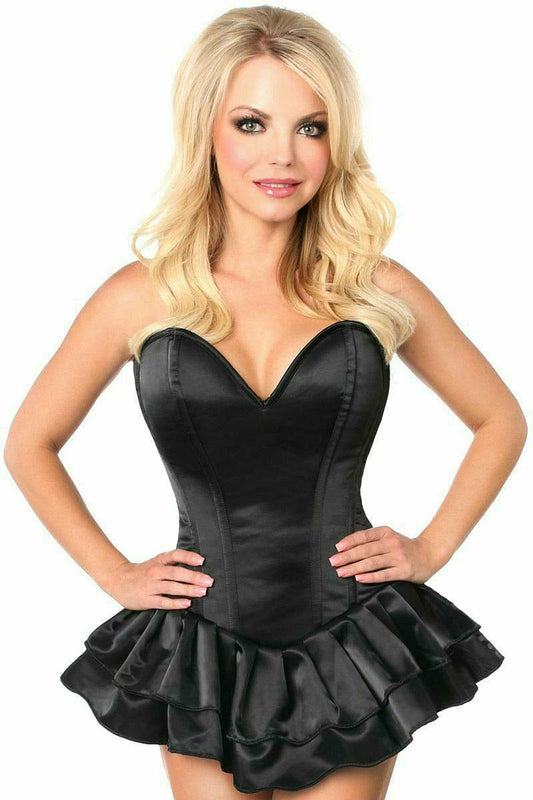 Daisy Corsets Top Drawer Black Satin Steel Boned Corset Dress