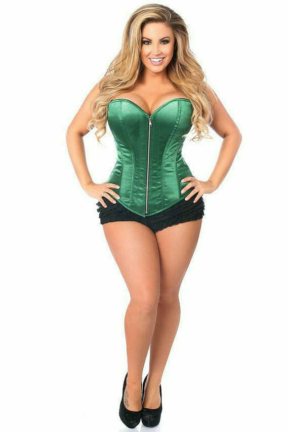 Daisy Corsets Top Drawer Dark Green Satin Steel Boned Corset - Flyclothing LLC