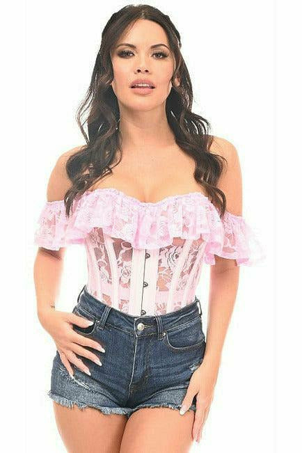 Daisy Corsets Top Drawer Lt Pink Sheer Lace Steel Boned Corset