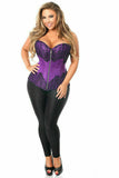 Daisy Corsets Top Drawer Purple Brocade Steel Boned Corset w/Black Eyelash Lace - Flyclothing LLC