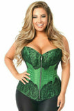 Daisy Corsets Top Drawer Emerald Brocade Steel Boned Corset w/Black Eyelash Lace - Flyclothing LLC