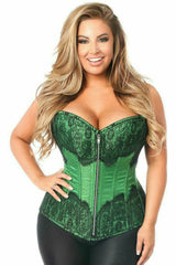 Daisy Corsets Top Drawer Emerald Brocade Steel Boned Corset w/Black Eyelash Lace