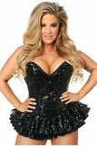 Daisy Corsets Top Drawer Black Sequin Steel Boned Mini Corset Dress - Flyclothing LLC