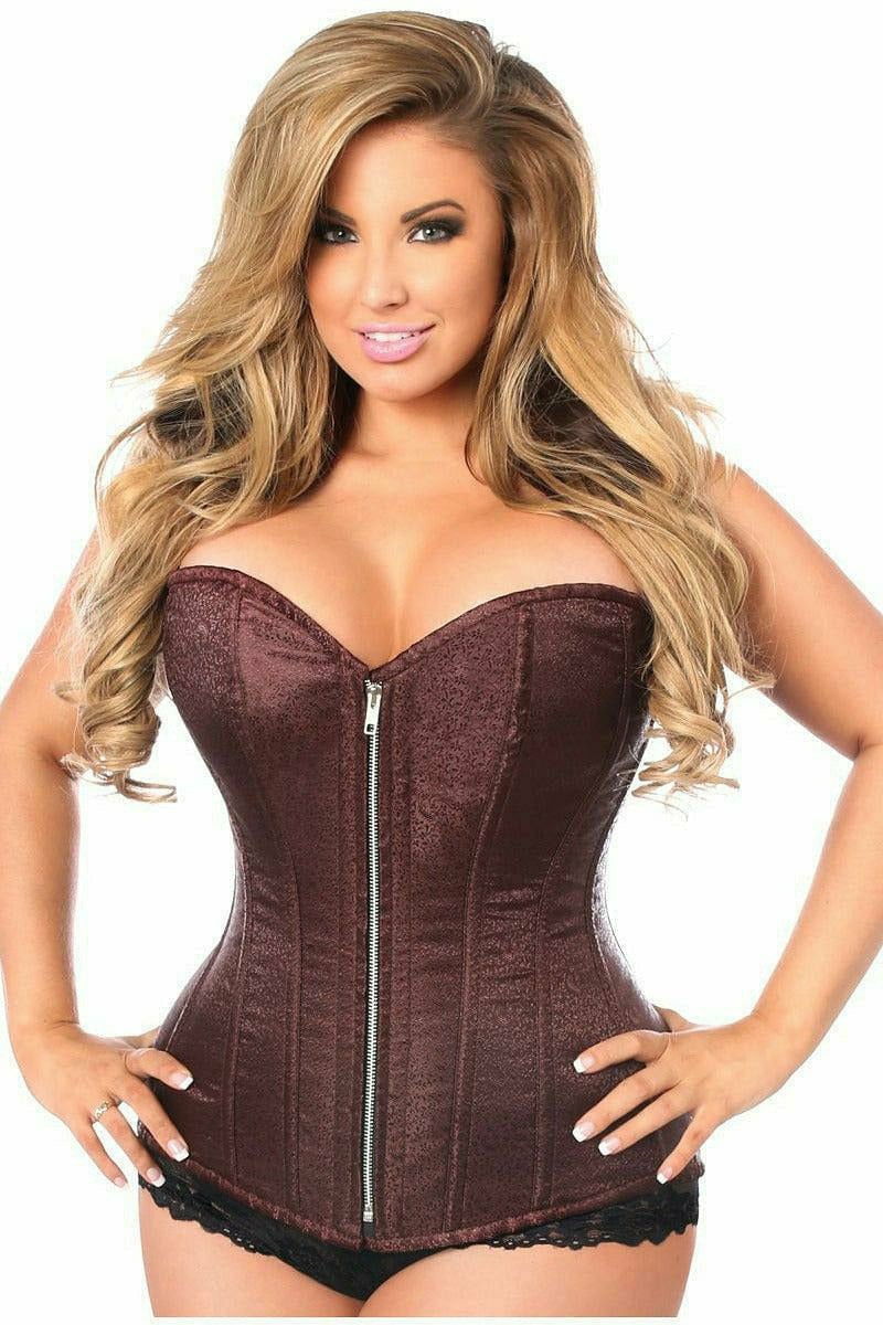 Daisy Corsets Top Drawer Brown Brocade Steel Boned Corset - Flyclothing LLC