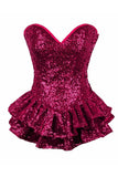 Daisy Corsets Top Drawer Fuchsia Sequin Steel Boned Mini Corset Dress