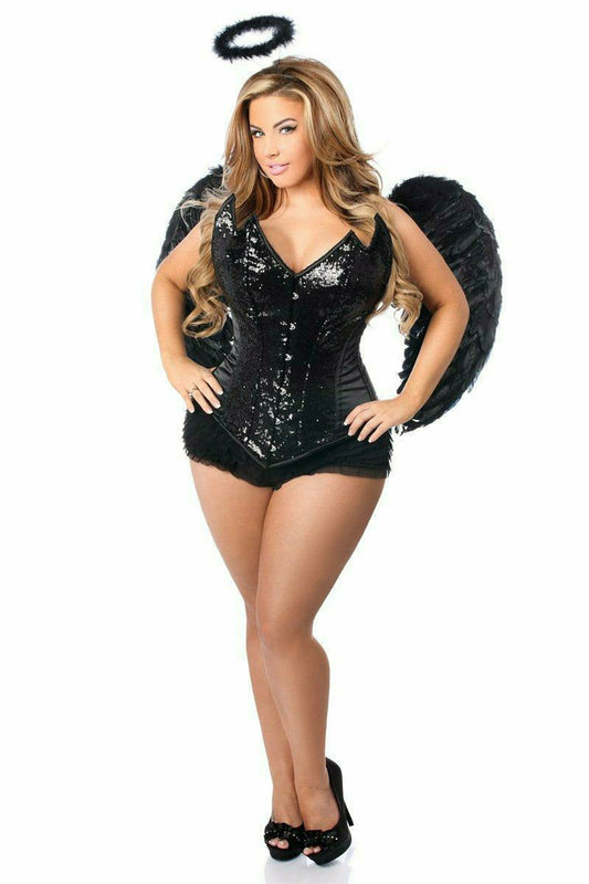 Daisy Corsets Top Drawer 4 PC Sequin Black Angel Corset Costume