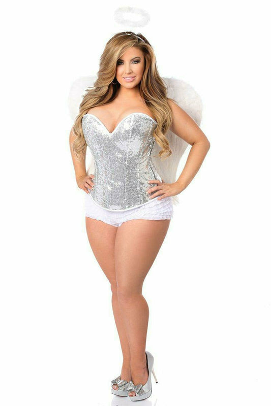 Daisy Corsets Top Drawer 4 PC Sexy Silver Sequin Angel Corset Costume