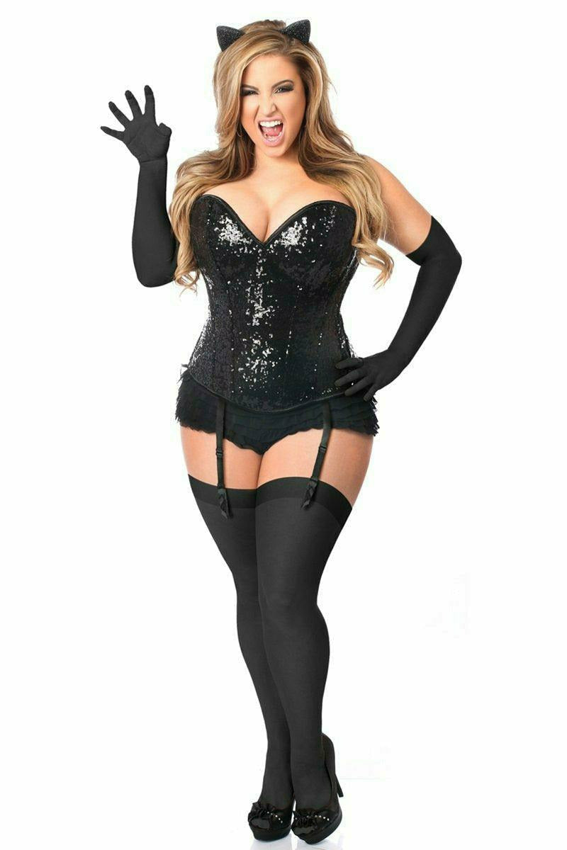 Daisy Corsets Top Drawer 4 PC Sequin Black Cat Corset Costume