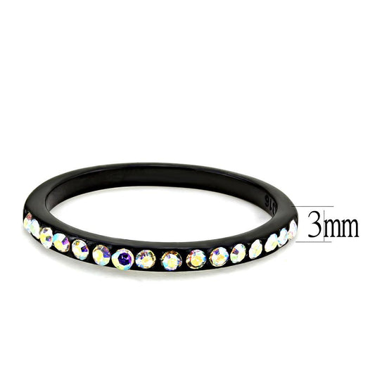 Alamode IP Black(Ion Plating) Stainless Steel Ring with Top Grade Crystal in Aurora Borealis (Rainbow Effect) - Alamode