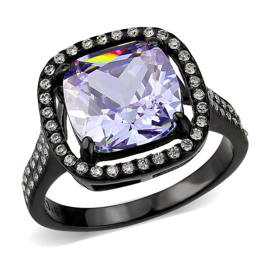 Alamode IP Black Stainless Steel Ring with AAA Grade CZ in Light Amethyst Ring - Alamode