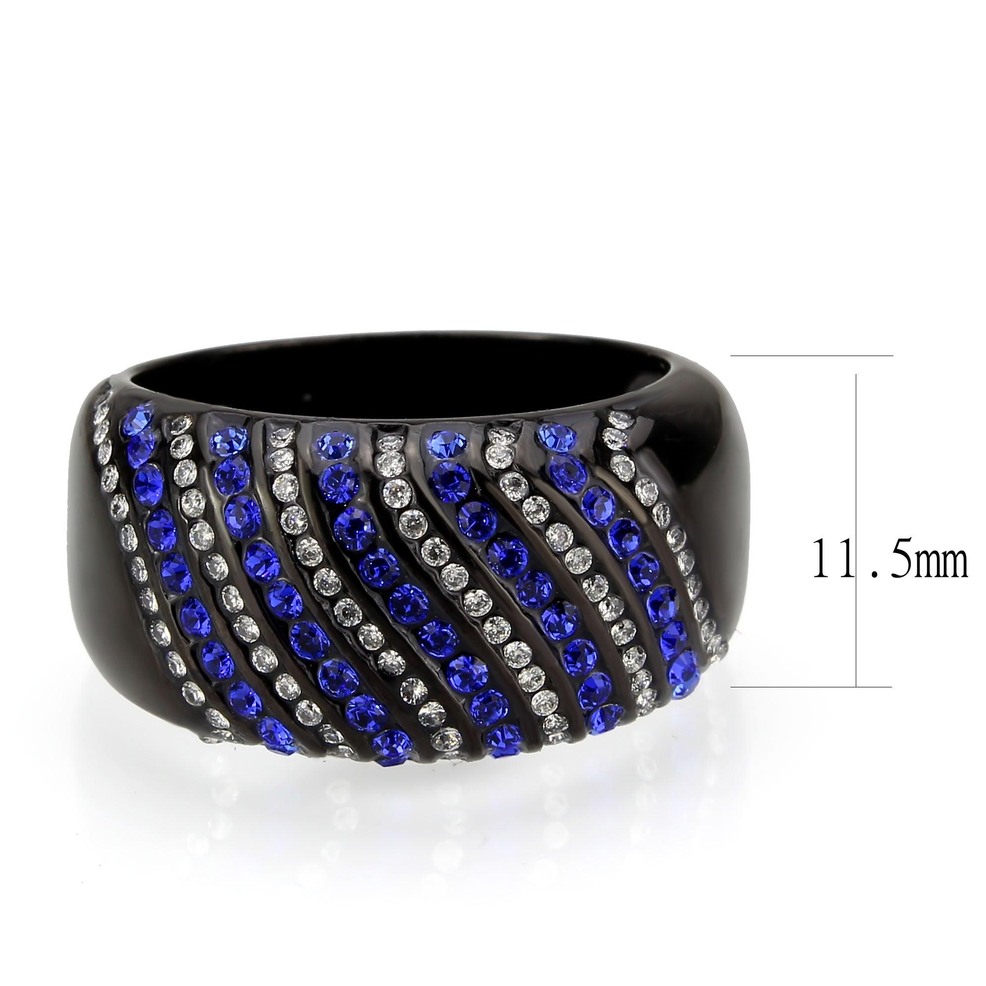 Alamode IP Black Stainless Steel Ring with AAA Grade CZ in Blue Ring - Alamode