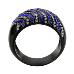 Alamode IP Black Stainless Steel Ring with AAA Grade CZ in Blue Ring - Alamode