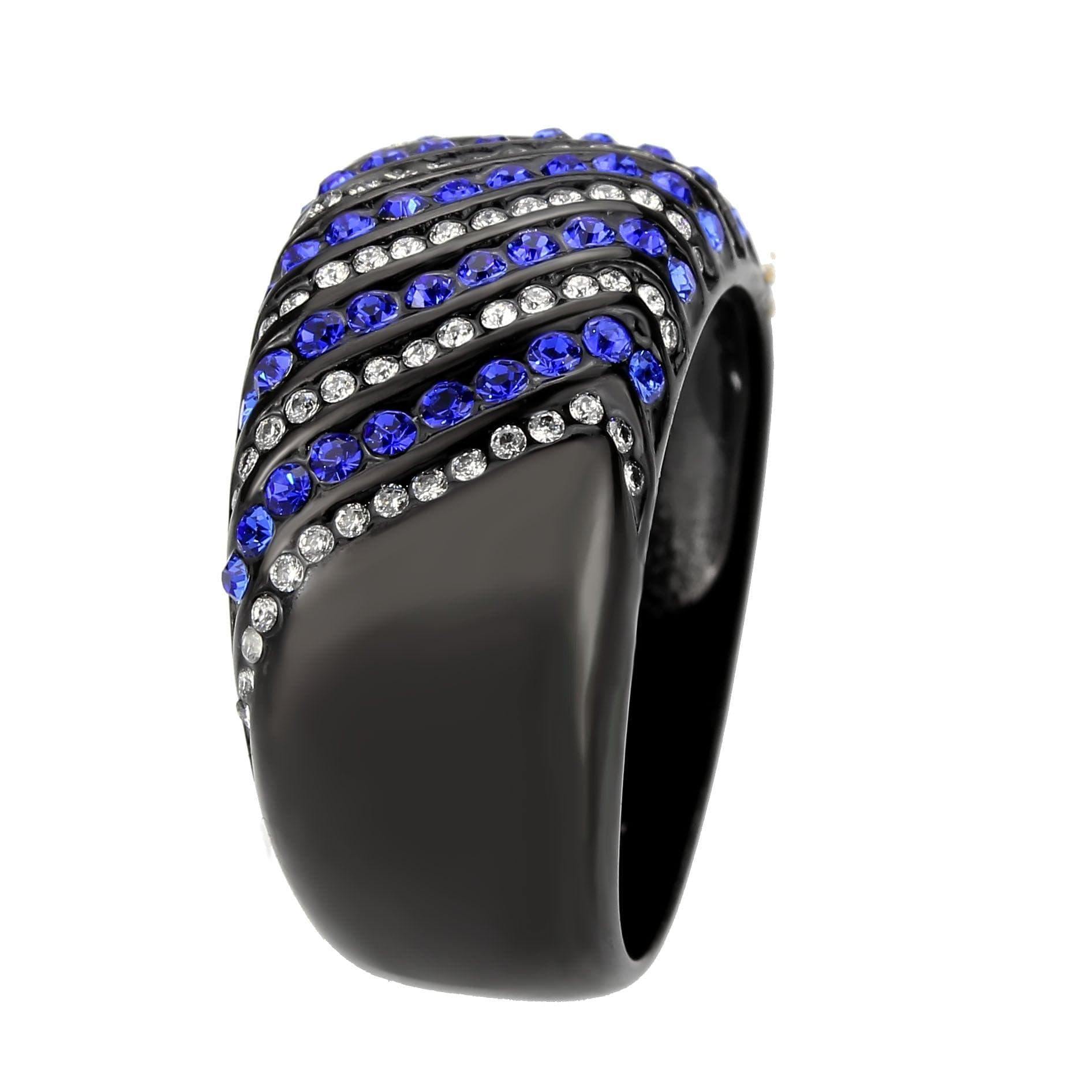 Alamode IP Black Stainless Steel Ring with AAA Grade CZ in Blue Ring - Alamode