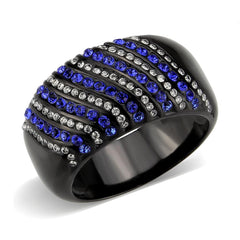 Alamode IP Black Stainless Steel Ring with AAA Grade CZ in Blue Ring - Alamode