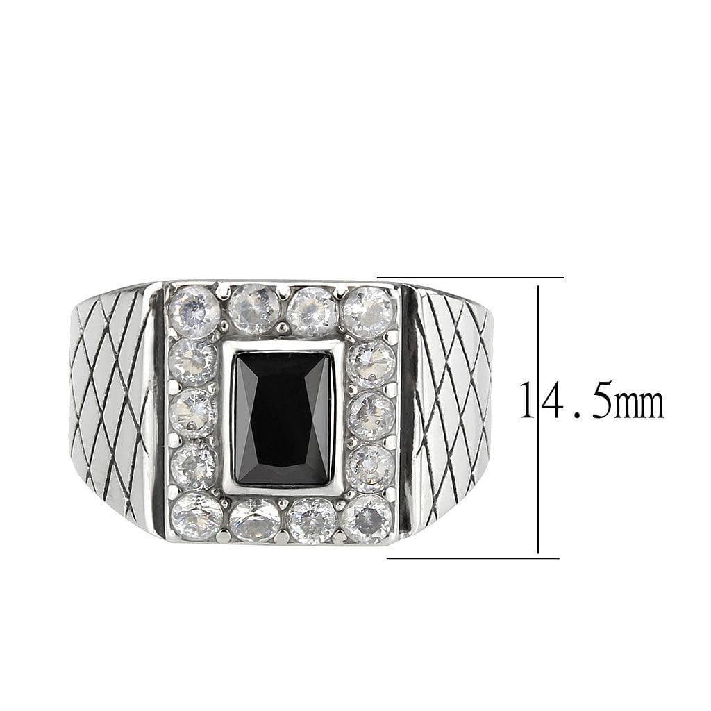 Alamode High polished (no plating) Stainless Steel Ring with AAA Grade CZ in Jet - Alamode