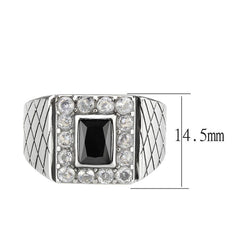 Alamode High polished (no plating) Stainless Steel Ring with AAA Grade CZ in Jet - Alamode