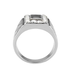 Alamode High polished (no plating) Stainless Steel Ring with AAA Grade CZ in Jet - Alamode