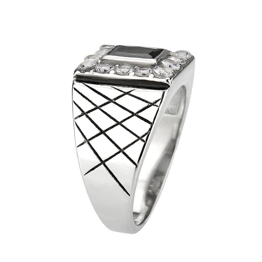 Alamode High polished (no plating) Stainless Steel Ring with AAA Grade CZ in Jet - Alamode