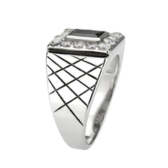 Alamode High polished (no plating) Stainless Steel Ring with AAA Grade CZ in Jet - Alamode