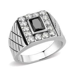 Alamode High polished (no plating) Stainless Steel Ring with AAA Grade CZ in Jet - Alamode