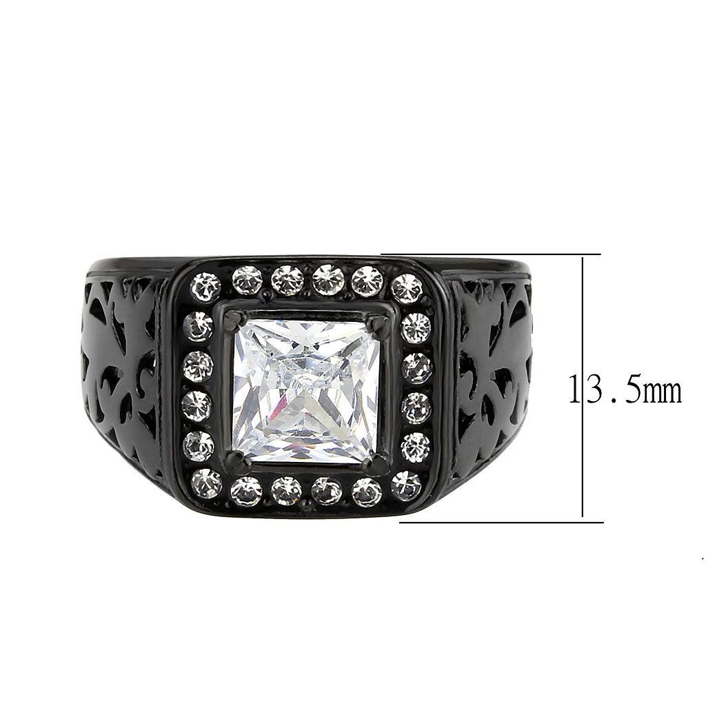 Alamode IP Black (Ion Plating) Stainless Steel Ring with AAA Grade CZ in Clear - Flyclothing LLC