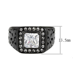 Alamode IP Black (Ion Plating) Stainless Steel Ring with AAA Grade CZ in Clear - Alamode