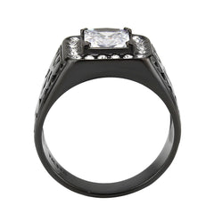 Alamode IP Black (Ion Plating) Stainless Steel Ring with AAA Grade CZ in Clear - Alamode