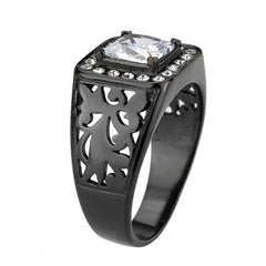 Alamode IP Black (Ion Plating) Stainless Steel Ring with AAA Grade CZ in Clear - Alamode