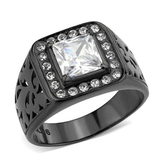 Alamode IP Black (Ion Plating) Stainless Steel Ring with AAA Grade CZ in Clear - Flyclothing LLC