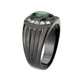 Alamode IP Black (Ion Plating) Stainless Steel Ring with Synthetic in Emerald - Flyclothing LLC